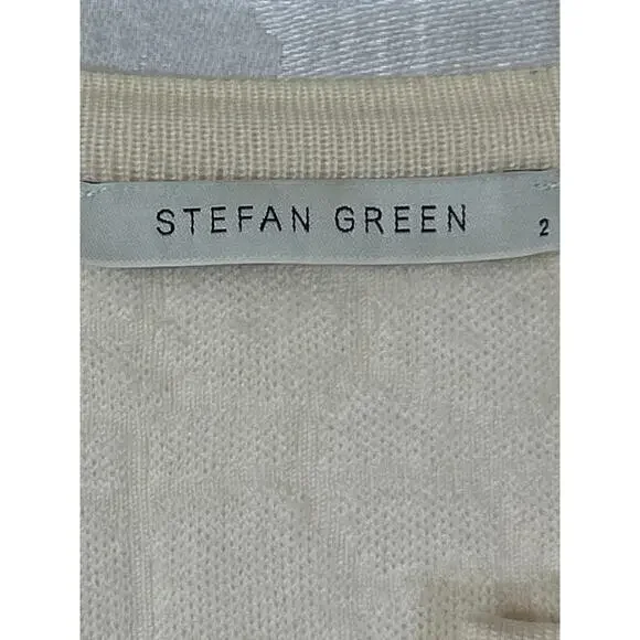 Stefan Green 2 Cardigan Sweater Merino Wool Blend Cream Gold Zip Trim Boxy - Picture 7 of 11